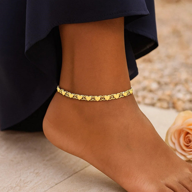 3.0mm 10k Yellow Gold Heart Anklet