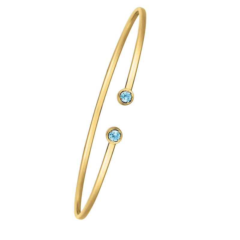 14K Yellow Gold Blue Topaz Open Cuff Bangle (2.00 mm)