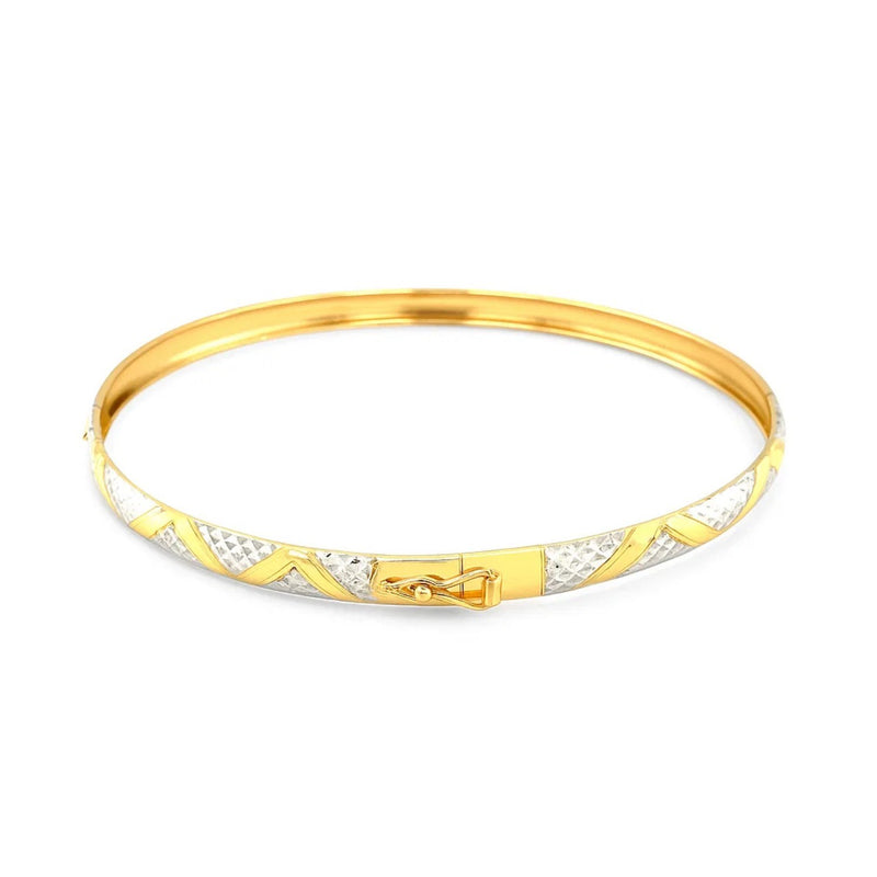 10k Two-Tone Gold Textured Zigzag Style Bangle (6.00 mm)