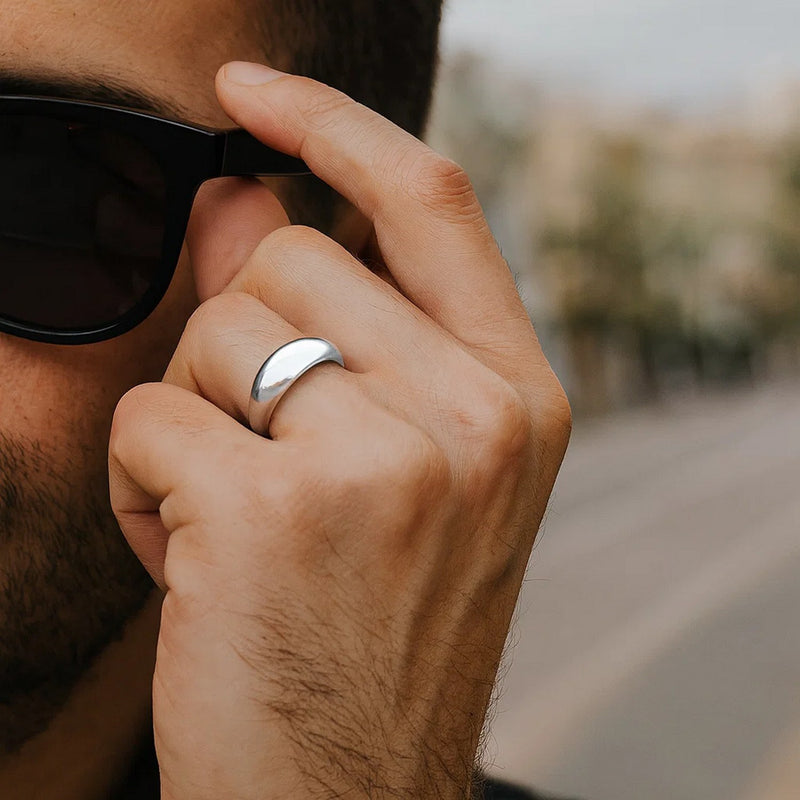 Sterling Silver Rhodium Plated Sculpted Domed Ring