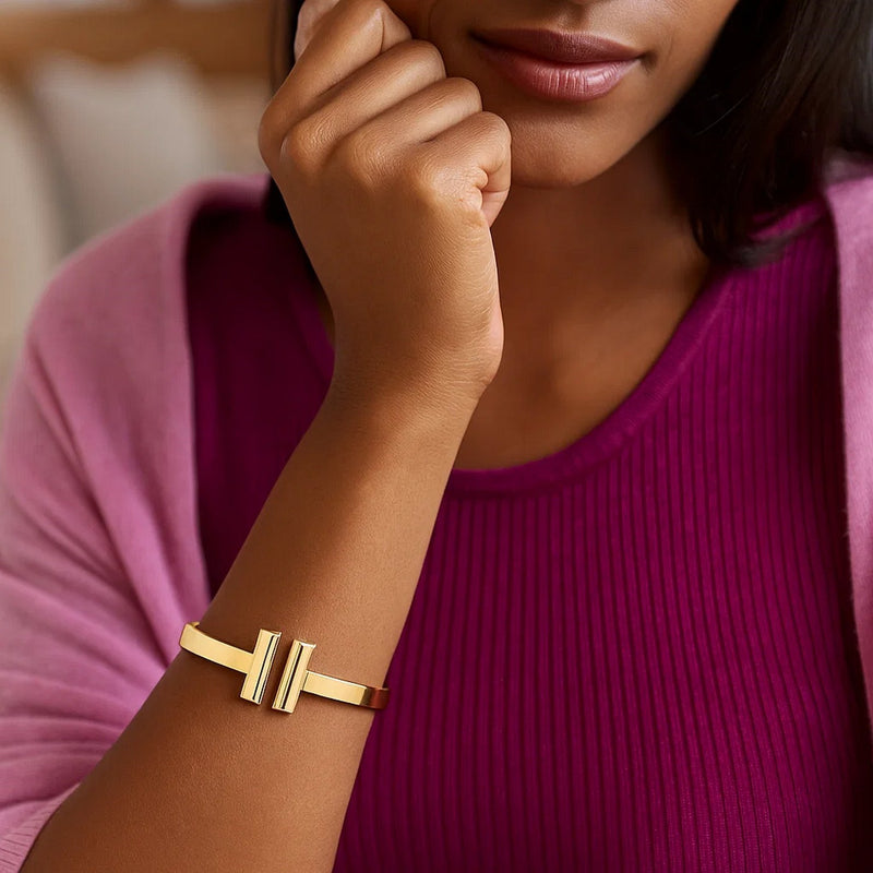 14k Yellow Gold High Polish Bar Cuff Bangle (6.00 mm)