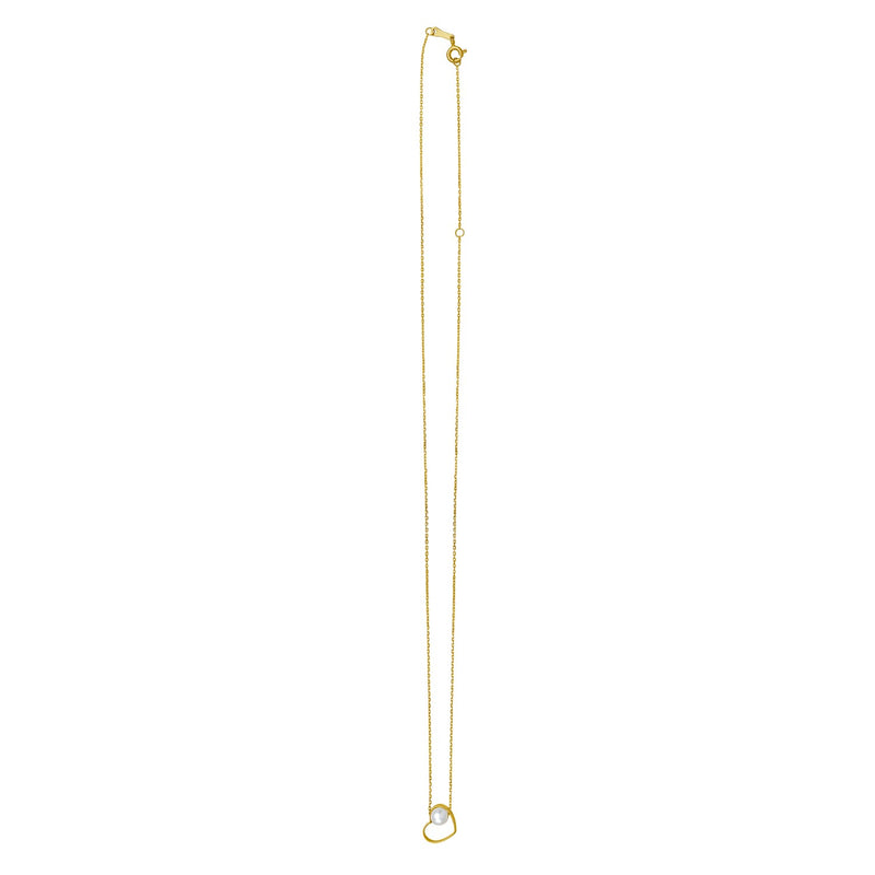 Open Heart and Pearl Necklace in 14K Yellow Gold