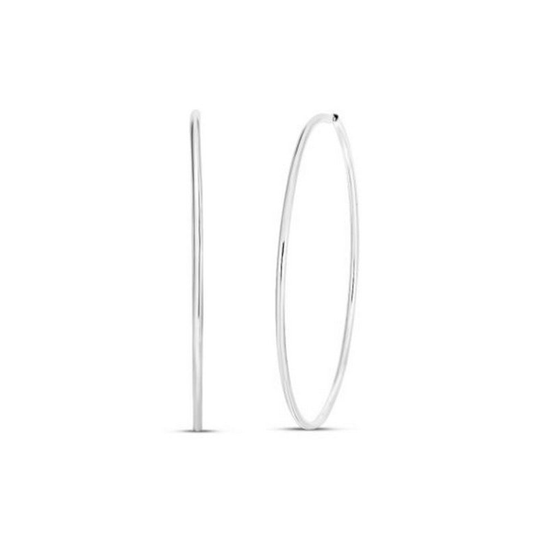 Rhodium Plated Endless Hoop Earrings in Sterling Silver