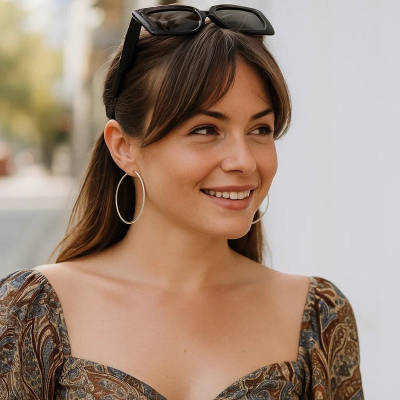 Rhodium Plated Endless Hoop Earrings in Sterling Silver