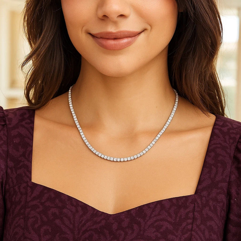 Sterling Silver Rhodium Plated CZ Tennis Necklace