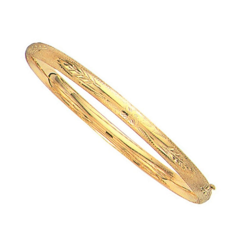10k Yellow Gold Botanical Pattern Florentine Bangle (5.00 mm)