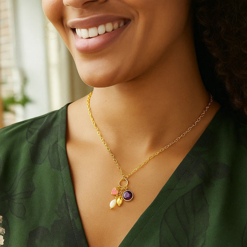 Sterling Silver Rhodium Plated Cubic Zirconia Charm Necklace