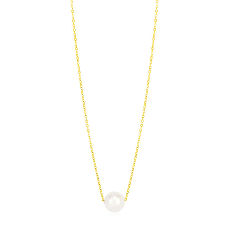 14k Yellow Gold Chain with 7mm Single Pearl Necklace