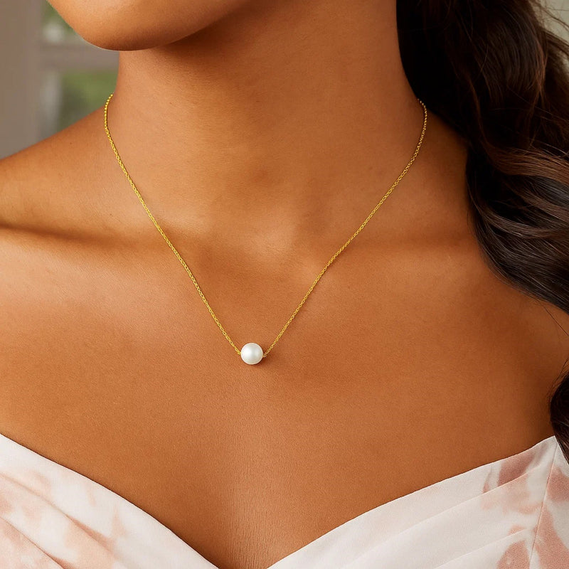 14k Yellow Gold Chain with 7mm Single Pearl Necklace