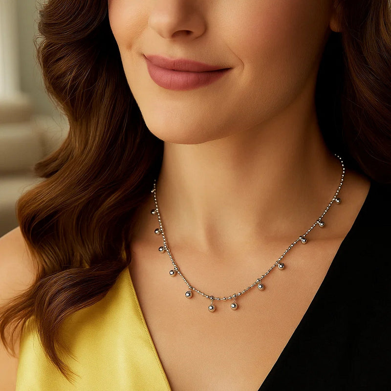 Sterling Silver Rhodium Plated Bead Necklace