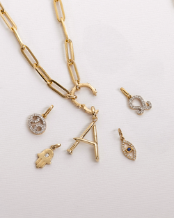 14k Gold Large Paper Clip Chain with Diamond Enhancer Necklace