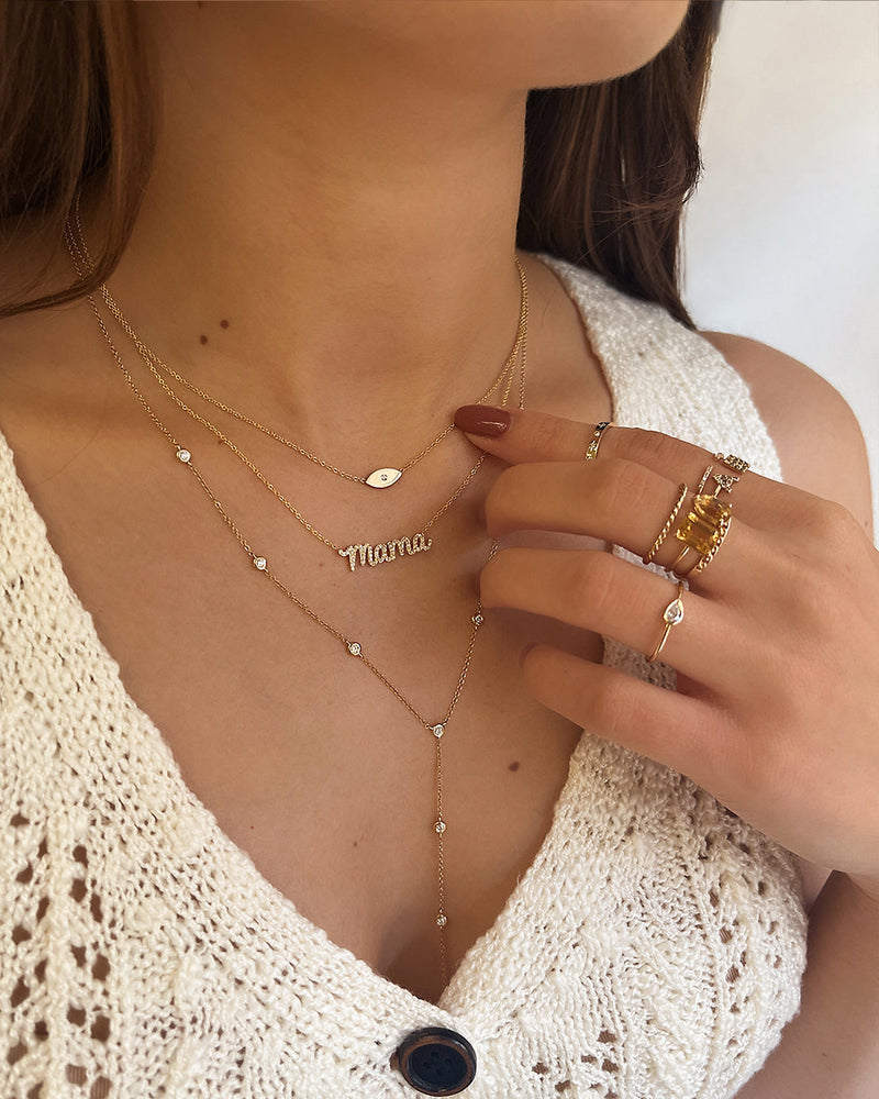 Bezel Diamond Station Lariat Necklace