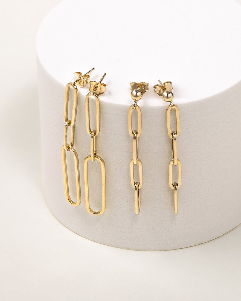 14K Gold Paper Clip Chain Stud Earrings