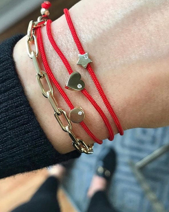 14k Gold Heart with Diamond Fortune Bracelet