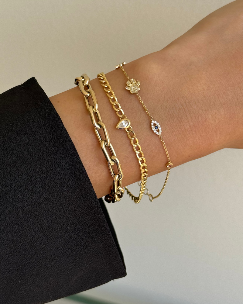 Cuban Link Bracelet with Diamond Pear Bezel