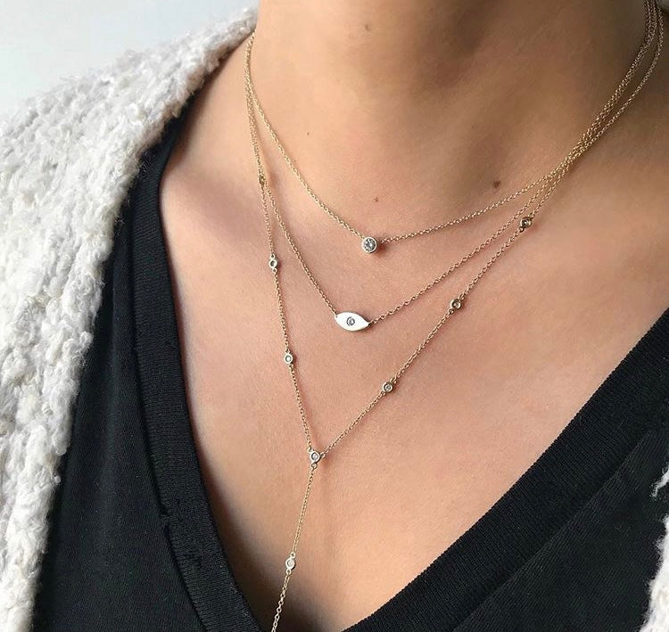 Bezel Diamond Station Lariat Necklace