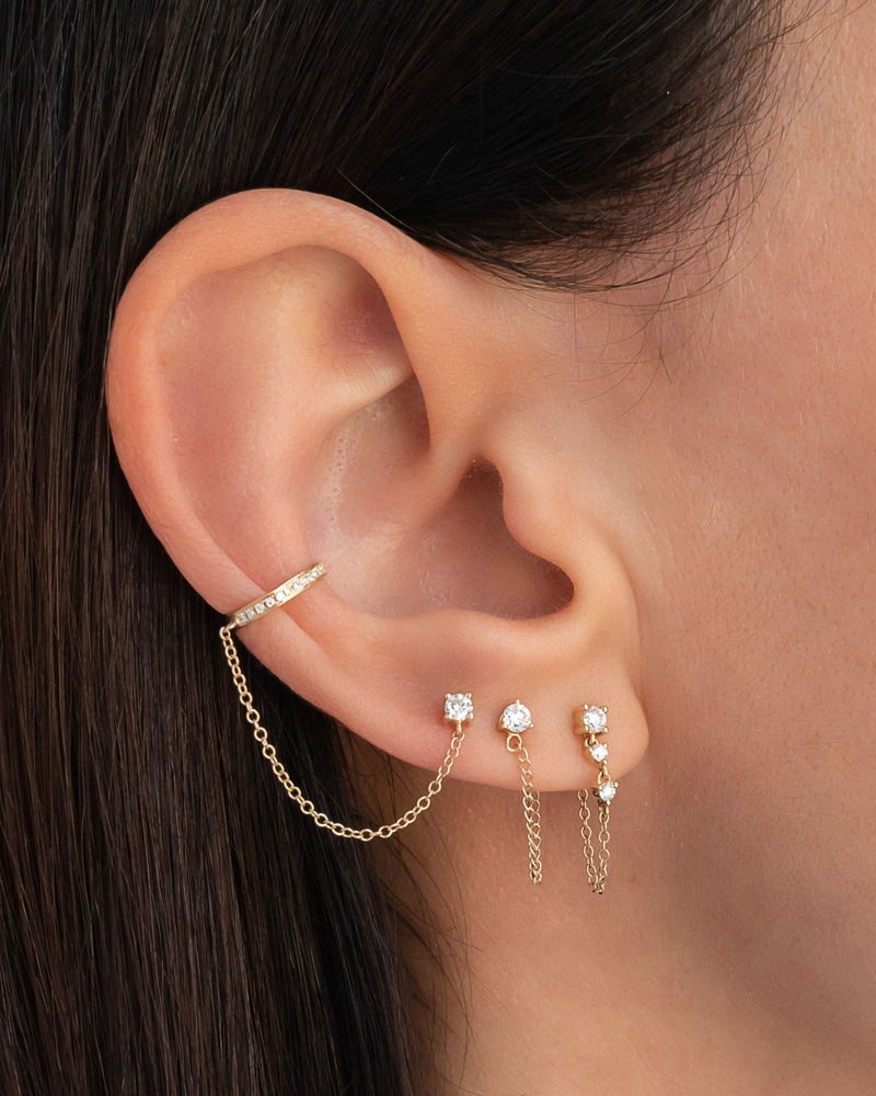 3 Prong Diamond Stud Chain Earrings