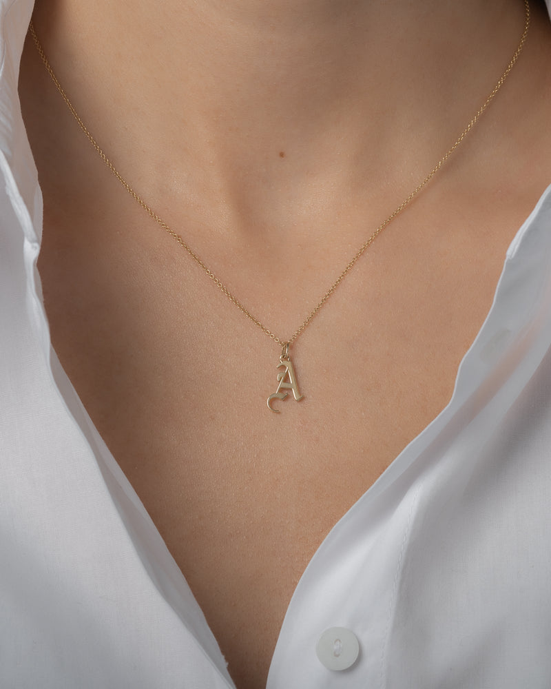14K Gold Gothic Initial Pendant