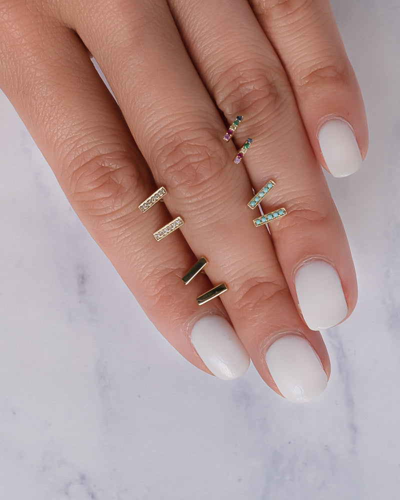 14k Gold Rainbow Bar Stud Earrings