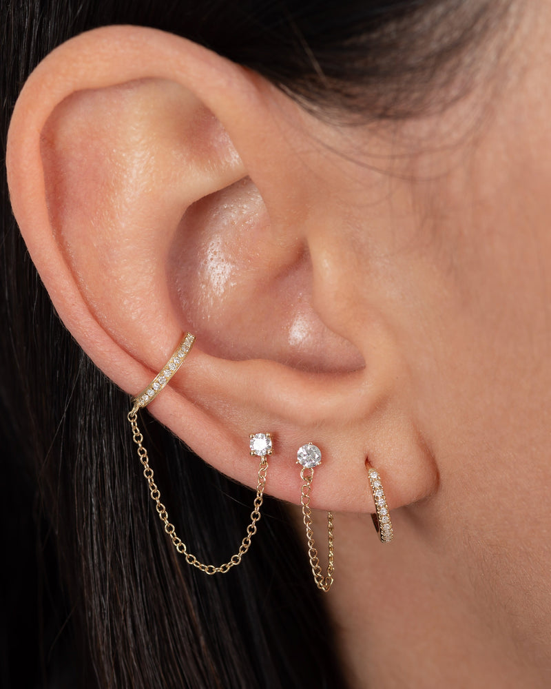 3 Prong Diamond Stud Chain Earrings