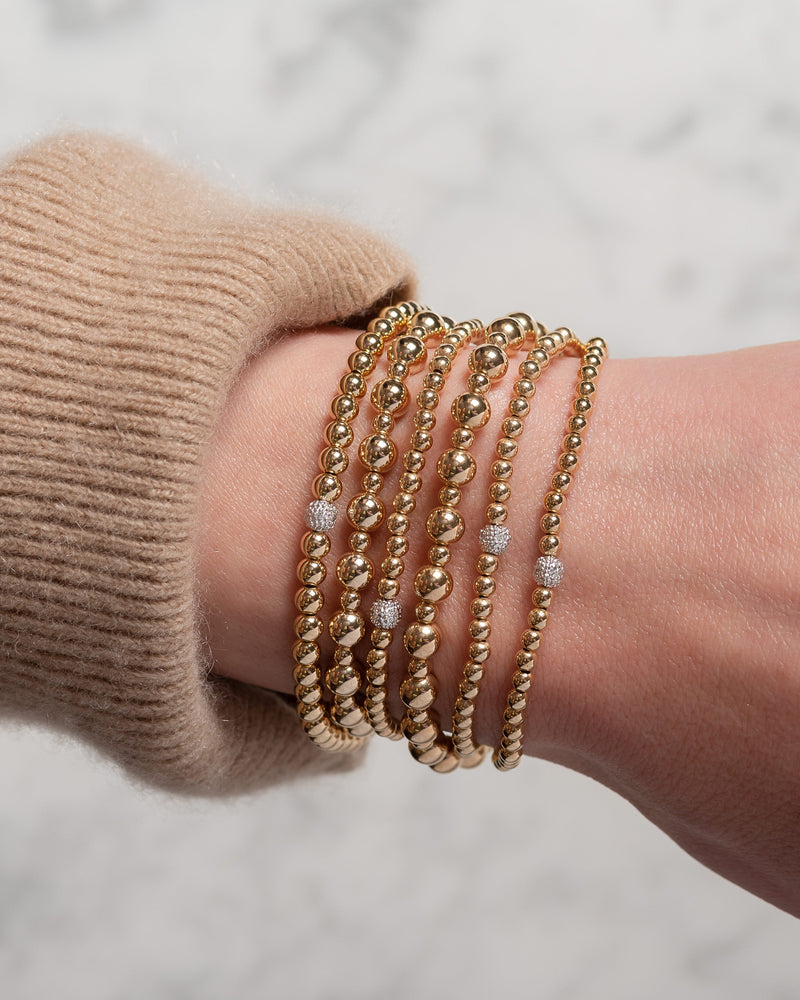 3mm Gold Bead Bracelet with Diamond Bead