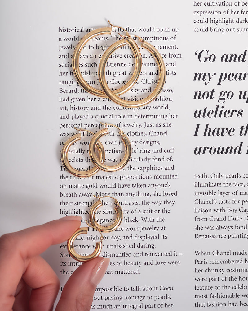14k Gold Medium Thick Hoop Earrings