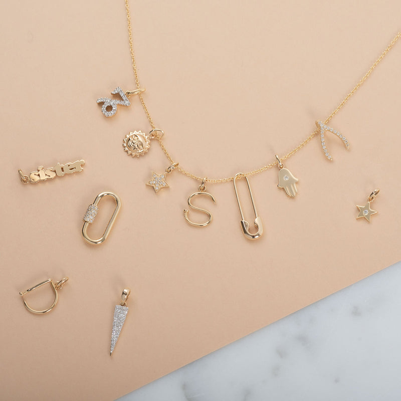 14k Gold Hamsa with Tiny Diamond Pendant