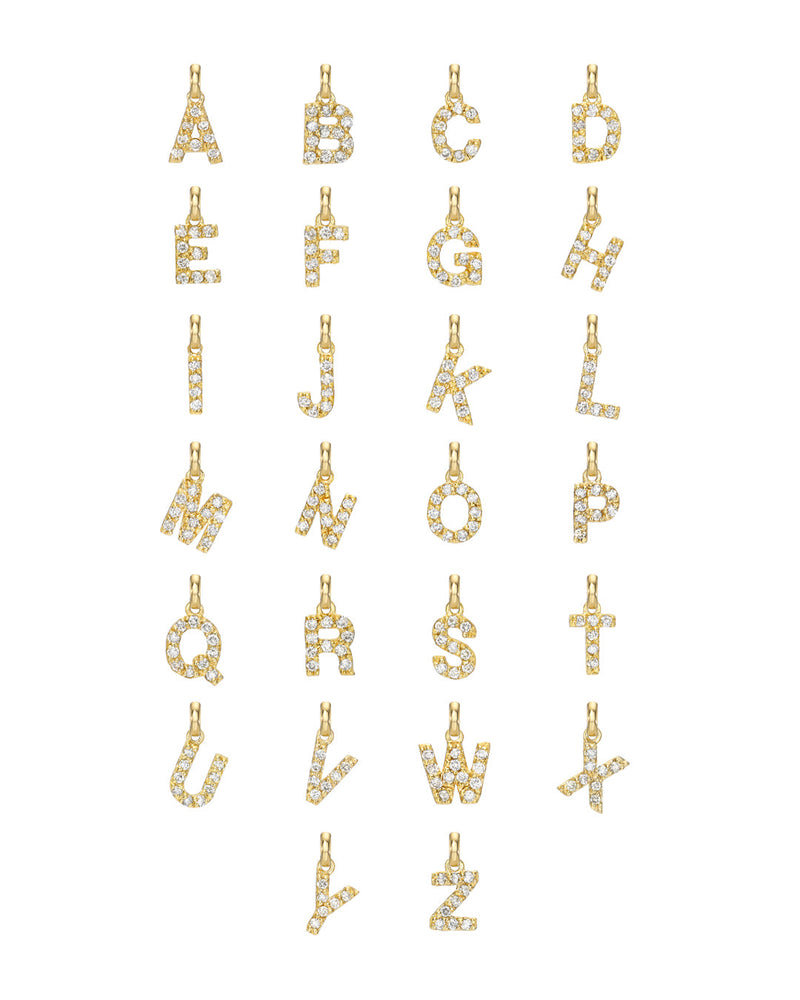 14K Gold Mini Diamond Initial Bead Necklace