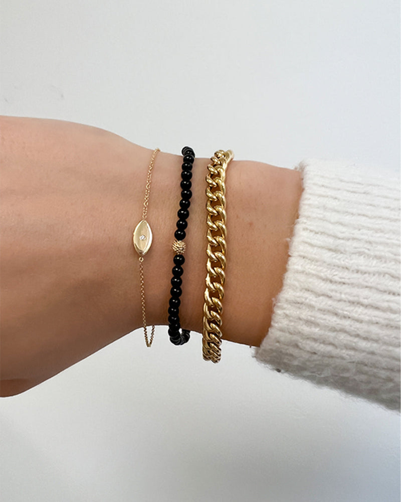 3mm Black Onyx Bead Bracelet with Diamond Bead