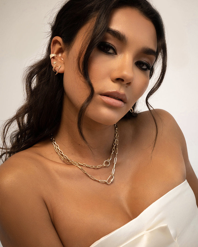 14k Gold Large Open Link Chain with Diamond Handcuffs Necklace