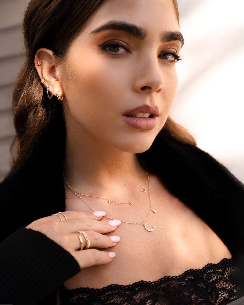 Pave Diamond Moon and Star Necklace