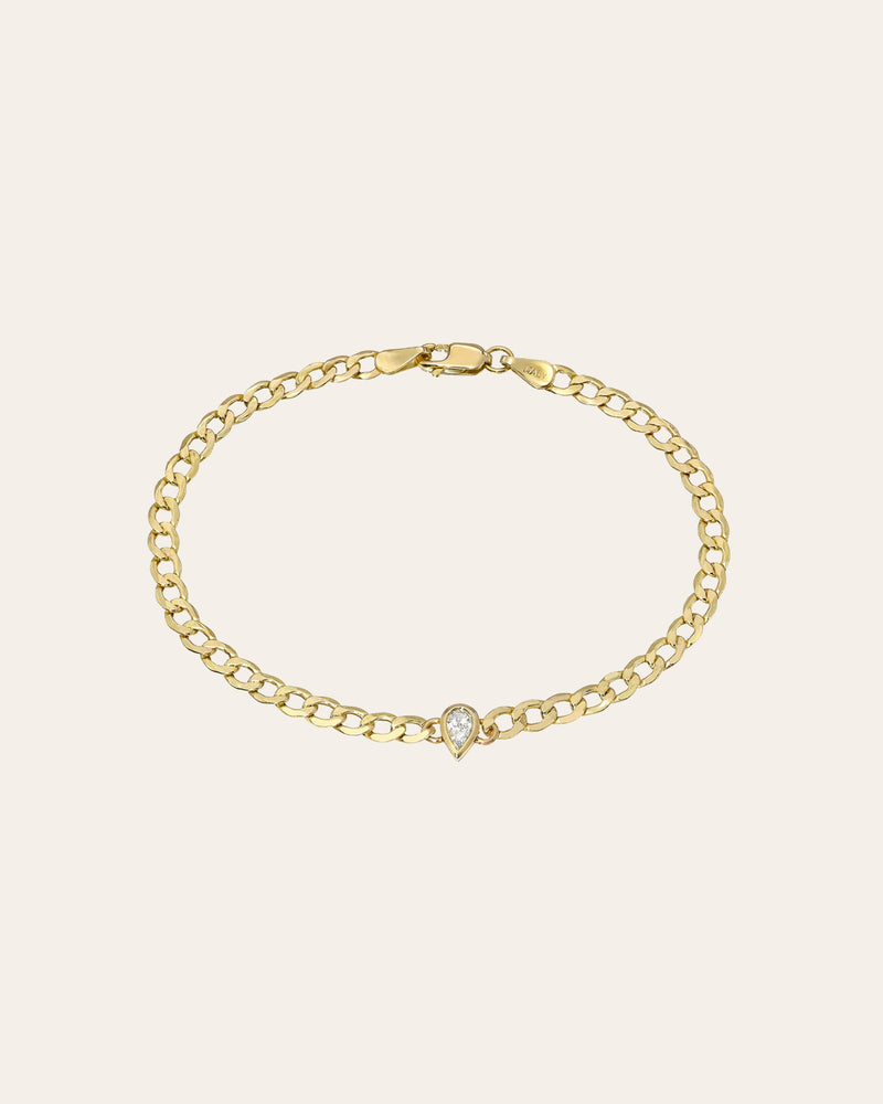 Cuban Link Bracelet with Diamond Pear Bezel