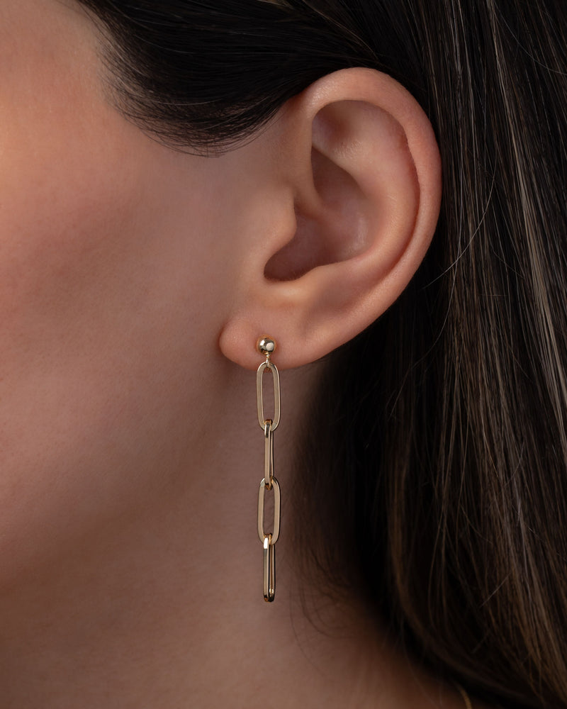 14K Gold Paper Clip Chain Stud Earrings