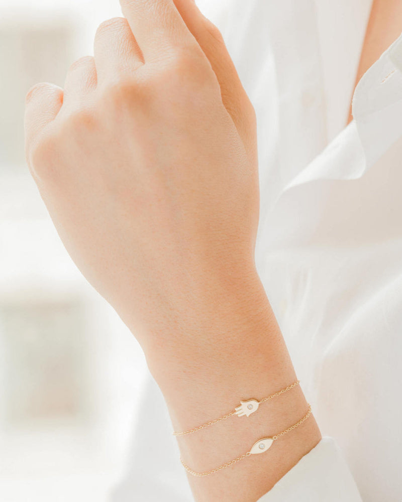 14k Gold Diamond Hamsa Bracelet