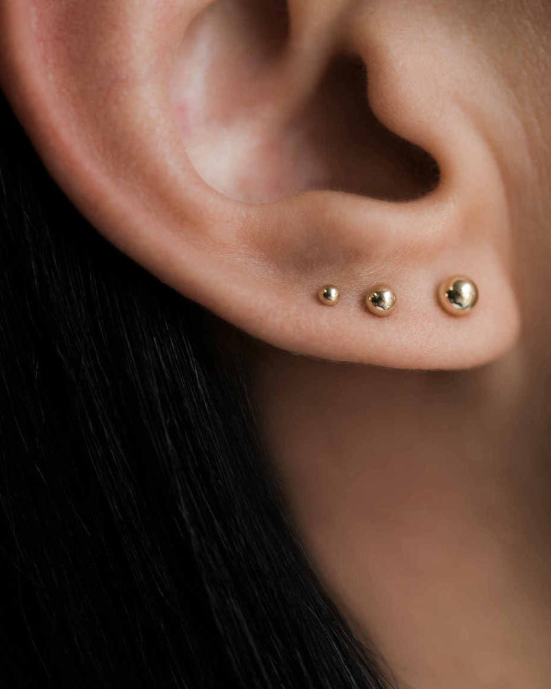 14k Gold Bead Stud Earrings